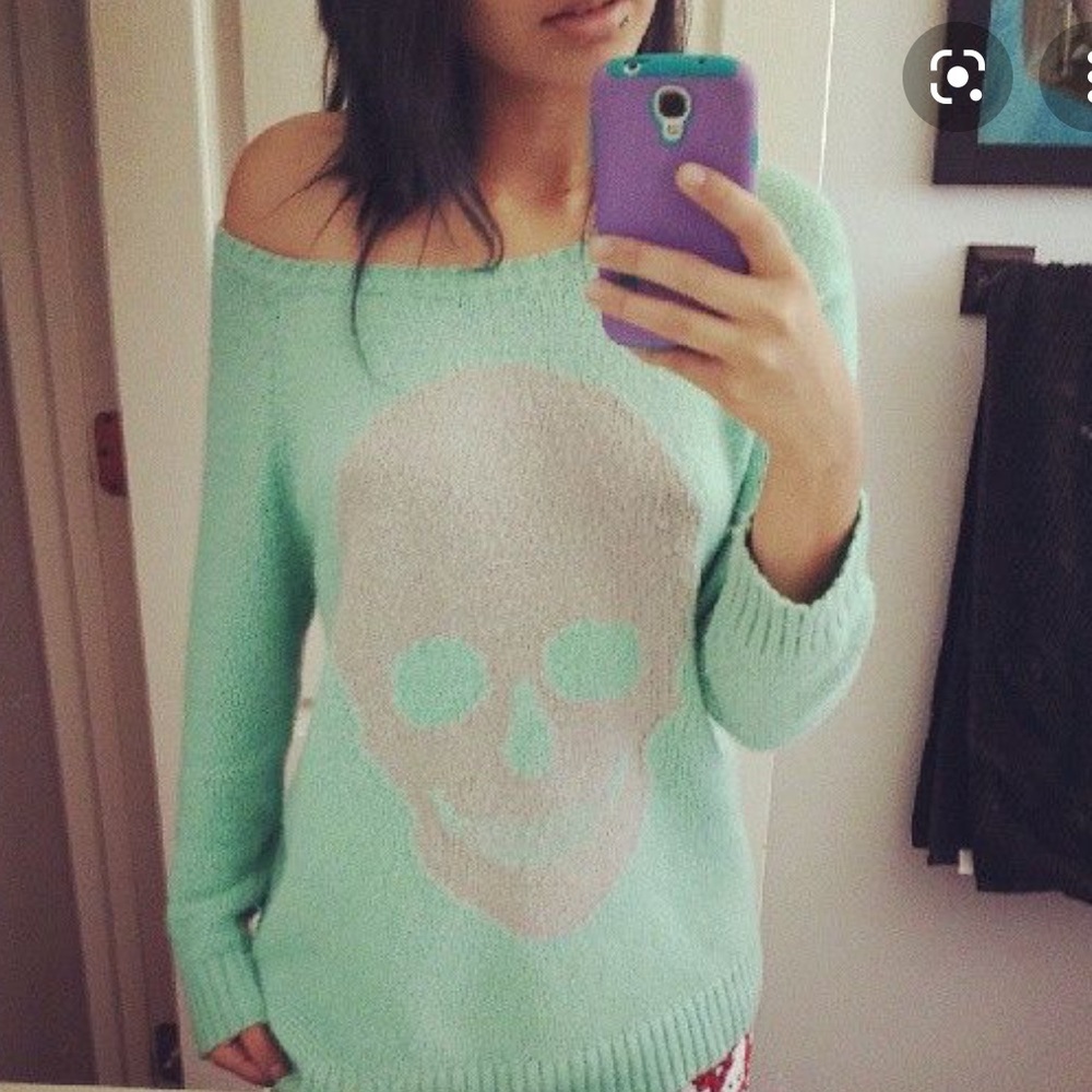 Alexander McQueen style Off Shoulder Soft Skull Sweater